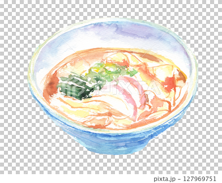 扁面水彩畫－名古屋的當地特色菜，配上扁麵條和香濃的高湯 127969751