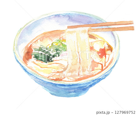 きしめんの水彩イラスト – 平打ち麺とだし香る名古屋の郷土料理 127969752