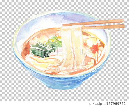 きしめんの水彩イラスト – 平打ち麺とだし香る名古屋の郷土料理 127969752