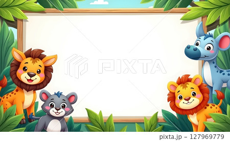 border template with cute animals 127969779