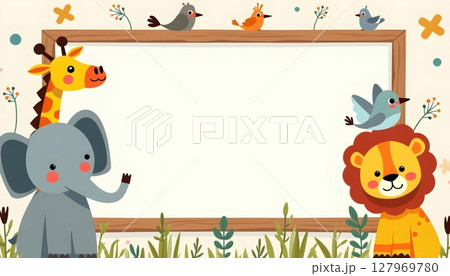 border template with cute animals 127969780