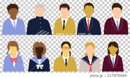 いろんな国の若者たち制服正面上半身アイコンセット10人_表情無 127970084