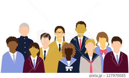 いろんな国の若者たち制服正面表情無10人 いろんな国の若者たち制服正面表情無10人 127970085