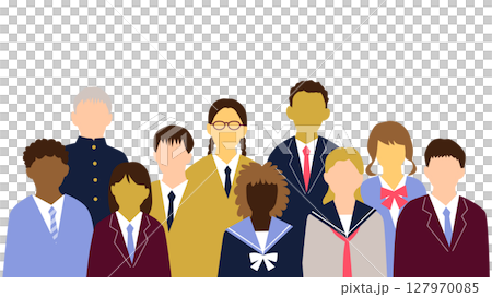 10 young people from various countries in uniforms, no facial expressions 127970085