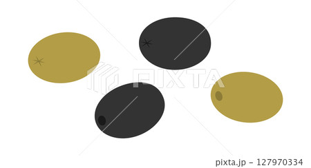 Olives Black and Green Fruit Front and Back view Greek salad Traditional ingredient freehand element 127970334