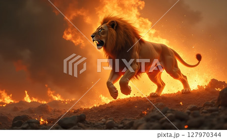 a lion standing on the grass 127970344