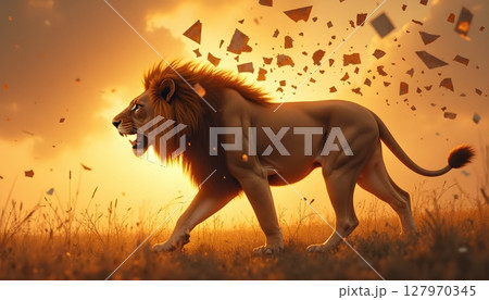 a lion standing on the grass 127970345