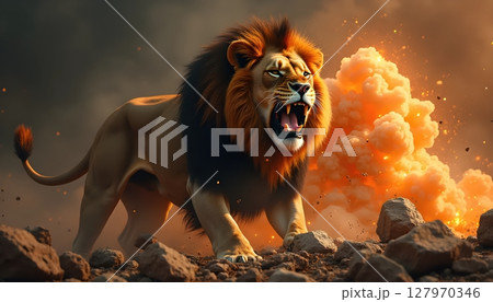 a lion standing on the grass 127970346