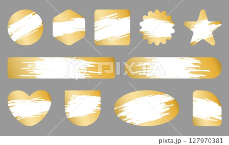 Gold scratch effect. Lottery ticket stickers, winning places, erasable paint layers, different shapes, gambling or promotional marketing winner prize game, empty frame, qualitative vector set Gold scratch effect. Lottery ticket stickers, winning places, erasable paint layers, different shapes, gambling or promotional marketing winner prize game, empty frame, qualitative vector set 127970381