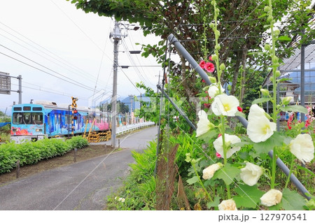 秩父鉄道「立葵の花咲く道の駅あらかわ風景」 秩父鉄道「立葵の花咲く道の駅あらかわ風景」 127970541