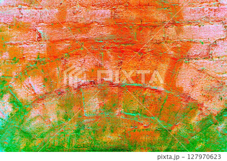 Brick wall. Empty background of rounded brick arch. Surface of peeled brickwork texture.  127970623