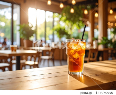 カフェでアイスティーを注文 127970950