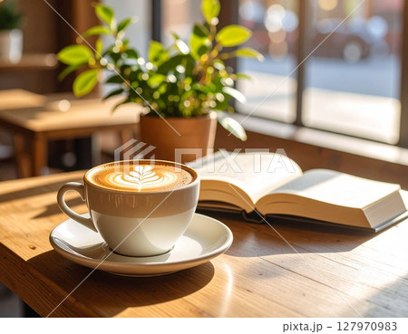 本を読みながら呑むカフェラテ 本を読みながら呑むカフェラテ 127970983