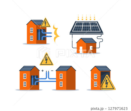 Electricity circuit, repair and maintenance services, house with electrical loop Electricity circuit, repair and maintenance services, house with electrical loop 127971623