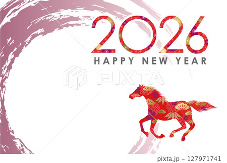 2026年 午年のテキストスペース付き年賀状テンプレート 2026年 午年のテキストスペース付き年賀状テンプレート 127971741