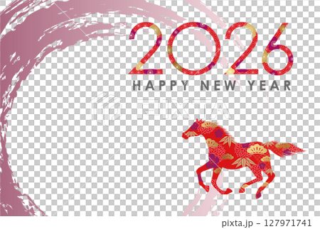 2026年 午年のテキストスペース付き年賀状テンプレート 2026年 午年のテキストスペース付き年賀状テンプレート 127971741