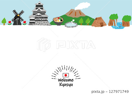 九州の観光地の街並みフラットカラーイラスト 127971749