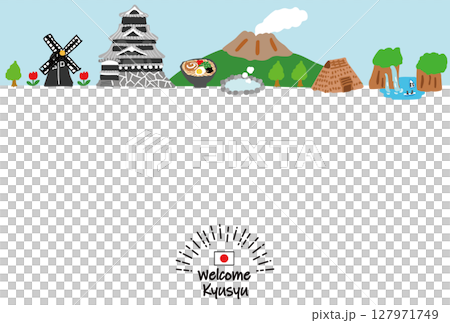 九州の観光地の街並みフラットカラーイラスト 127971749