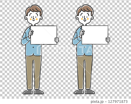 年輕人拿著一塊木板，全身，向量圖 127971873