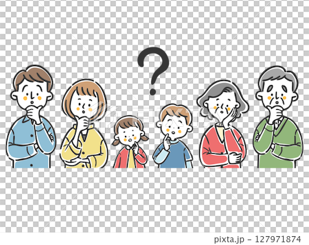 有疑慮的三代家庭的插圖素材，上半身，向量 127971874