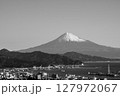 日本平から望む駿河湾と清水港のモノクロ 127972067