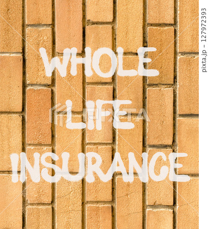 Whole life insurance symbol. Concept words Whole life insurance on beautiful brown brick wall. Beautiful brown brick wall background. Business whole life insurance concept. Copy space. Whole life insurance symbol. Concept words Whole life insurance on beautiful brown brick wall. Beautiful brown brick wall background. Business whole life insurance concept. Copy space. 127972393