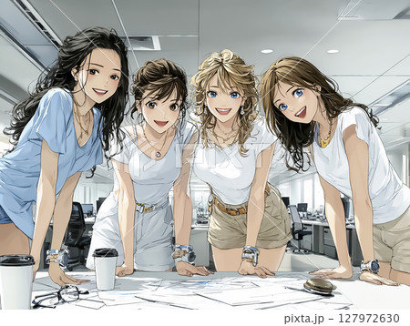オフィスで働く女性達のイラスト素材　4人 127972630