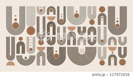 Arch and circle elements, modern geometric shapes. Contemporary design, mid century minimalist art. Trendy design elements for wall decor, posters, books, covers and flyers. Vector illustration Arch and circle elements, modern geometric shapes. Contemporary design, mid century minimalist art. Trendy design elements for wall decor, posters, books, covers and flyers. Vector illustration 127972656