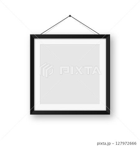 Realistic blank black picture frames collection. Modern poster mockup for artwork, photography, or advertising. Perfect for art galleries, interior decor, and branding. Vector illustration 127972666