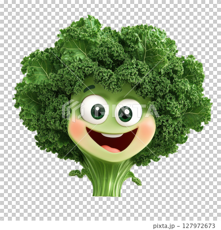 Kale vegetable cute face character isolated on white background transparent PNG clipart. 127972673