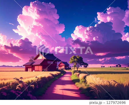 日本の田舎の夏の風景 127972696