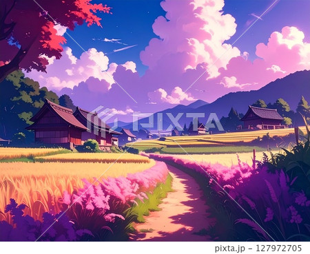 日本の夏の田舎の風景 127972705