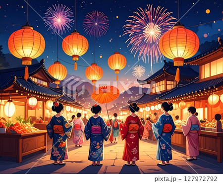 日本の夏祭りの夜 127972792