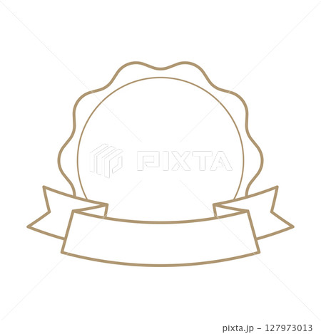 Customizable vector award badge with scalloped edges quality ribbon banner, signaling achievement, and verification, or product branding in versatile design Customizable vector award badge with scalloped edges quality ribbon banner, signaling achievement, and verification, or product branding in versatile design 127973013