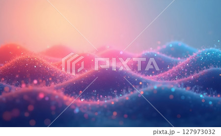 Bright red, orange, turquoise and dark blue waves, layered flow 127973032