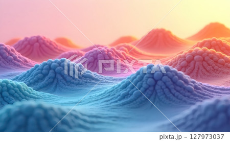 3D waves with colorful bumps, fluid shapes in gradient 127973037
