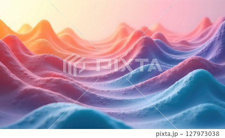 3D waves with colorful bumps, fluid shapes in gradient 127973038