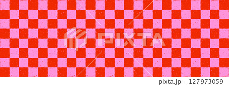 Checker pattern seamless background with red and pink squares and subtle grunge texture. Retro checkerboard grid style for fabric, wallpaper, packaging, print. Drag to swatches panel to use. Checker pattern seamless background with red and pink squares and subtle grunge texture. Retro checkerboard grid style for fabric, wallpaper, packaging, print. Drag to swatches panel to use. 127973059