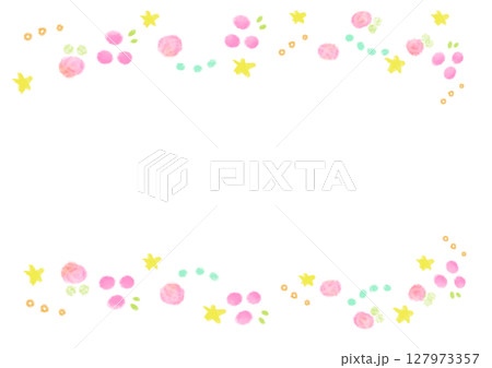 水彩のかわいいお花と星のフレーム 上下 ピンク 水彩のかわいいお花と星のフレーム 上下 ピンク 127973357