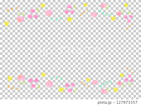 水彩のかわいいお花と星のフレーム 上下 ピンク 水彩のかわいいお花と星のフレーム 上下 ピンク 127973357