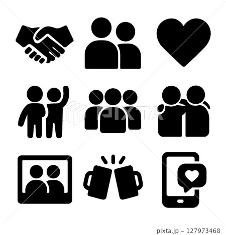 Icons representing friendship, love, and social interaction evoke sense of connection 127973468