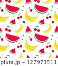 Seamless pattern with watermelons and bananas 127973511