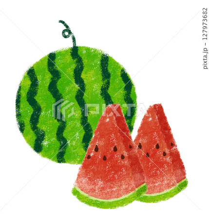 カットしたスイカのイラスト　クレヨンタッチ 127973682