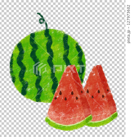 カットしたスイカのイラスト　クレヨンタッチ 127973682