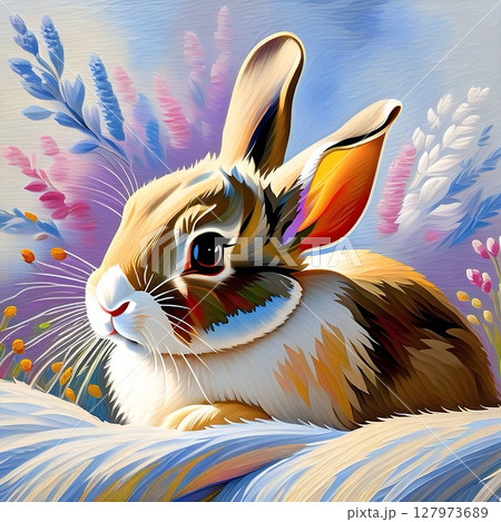 花とうさぎのカラフルなポップイラスト 花とうさぎのカラフルなポップイラスト 127973689