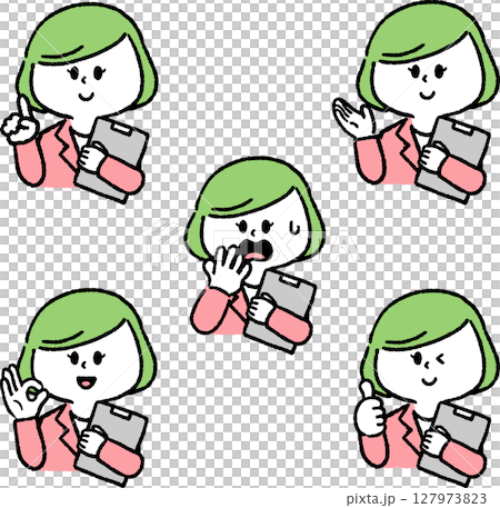 Woman in a suit holding a file icon (set) 127973823