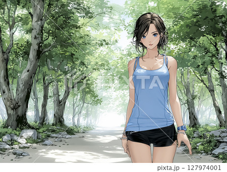 ランニングする女性のイラスト素材 127974001