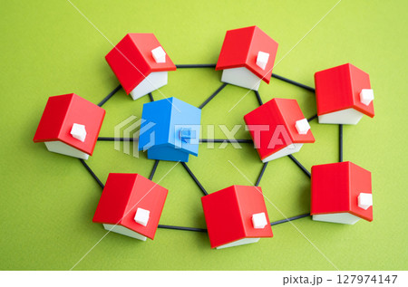 Blue House in a network of connected houses. Autonomy and self-sufficiency. Smart home technologies on a community scale. Data sharing, energy efficiency. IoT adoption. Sustainable communities, 127974147