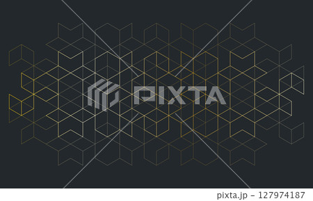 The graphic design elements with isometric shape golden blocks. Abstract geometric background 127974187
