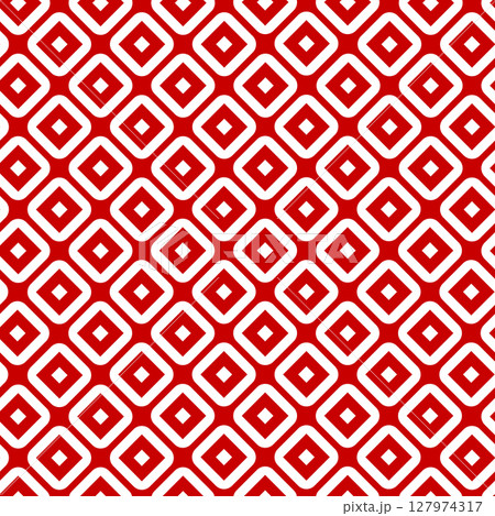 Seamless geometric pattern with red and white diamond shapes in a regular grid creating a modern abstract background 127974317